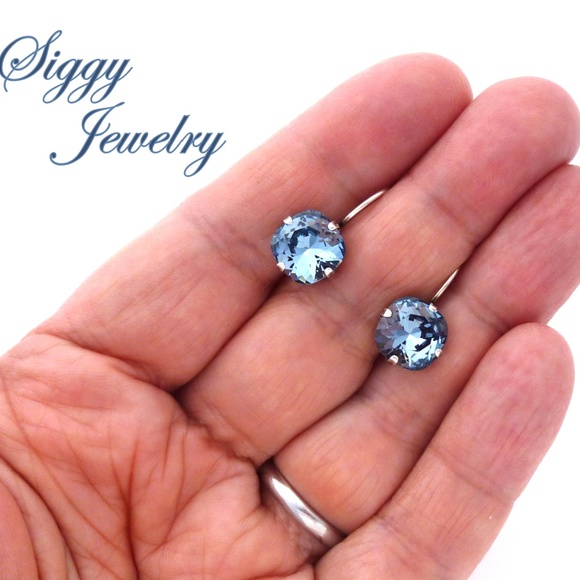 Swarovski® Crystal Earrings, Denim Blue, Square - Picture 7 of 8